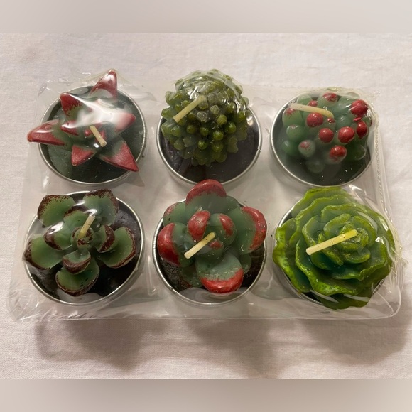 Succulent and Cactus Tealight Candles Set of 6 - Picture 3 of 9